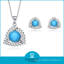 Simple Turquoise Sterling Silver Necklace and Earrings (J-0141)